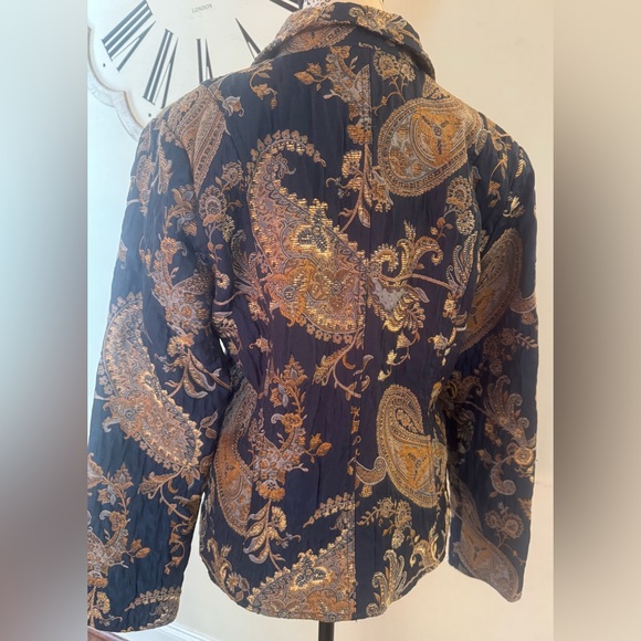 Vintage Brocade Gold Navy Metallic Blazer Jacket Women’s Medium Erin London 90s - Picture 6 of 10